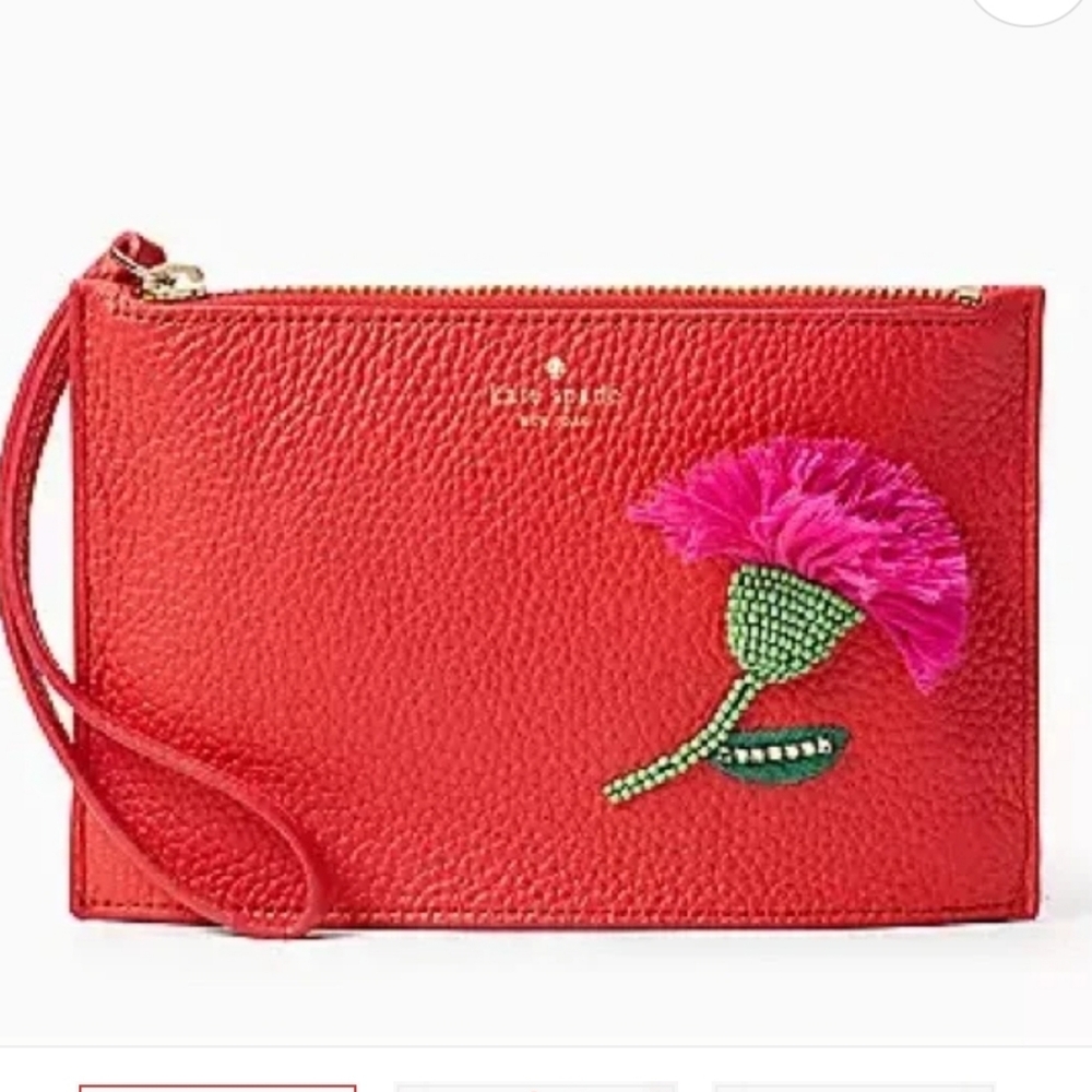 KateSpade On Purpose Small Leather Floral Beaded Boho Wristlet